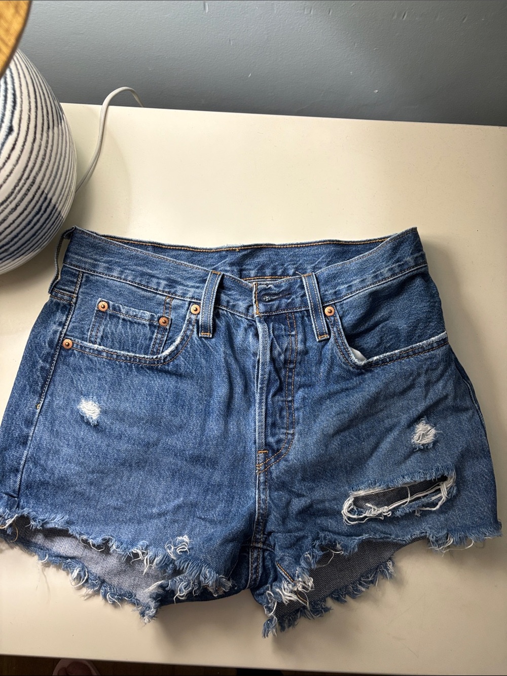 Levi's Distressed Cutoff Denim Shorts - Blue